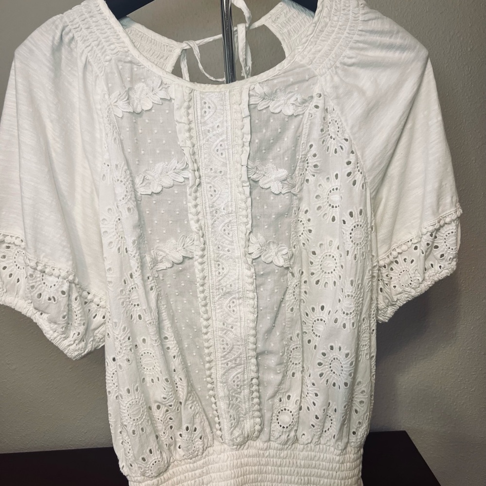 Porridge White Eyelet Lace Women's Top